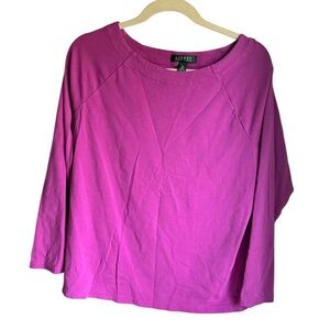 Lauren Ralph Lauren Blouse Women's Size 1X Fuchsia Pink Boat Neck Knit Pullover